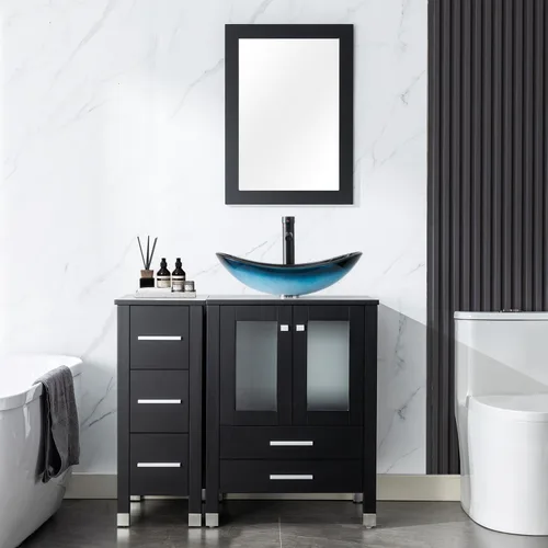 Miniatura 19 de LUCKWIND 36" Bathroom Vanity Combo with Sink, 24"+12.6" Width, Painted Bathroom Storage Cabinet with 5 Drawers, Including Tempered Glass Round