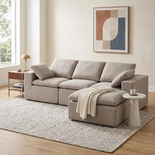 Miniatura 10 de Sofá modular de nube, sofá seccional sin hueso para sala de estar, sofá de espuma viscoelástica de tela de pana, sin montaje, de lujo, moderno