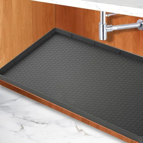 Miniatura 7 de Tapete para debajo del fregadero de la cocina, 25 x 19 pulgadas, bandeja impermeable de silicona para debajo del fregadero, tapete protector debajo