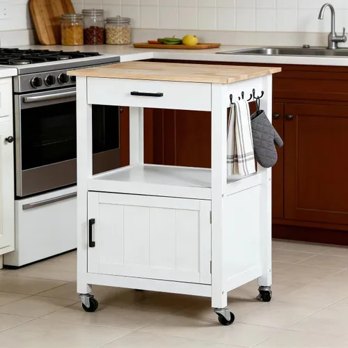 Miniatura 6 de ZENY Carrito de isla de cocina rodante con armario de almacenamiento y estante, carrito de cocina con cajón sobre ruedas, barra de café pequeña