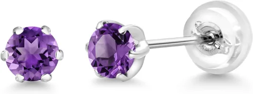Miniatura 5 de Gem Stone King Pure PT950 Platinum 950 Six Prong 3.5MM Round Gemstone Birthstone Stud Earrings For Women Men