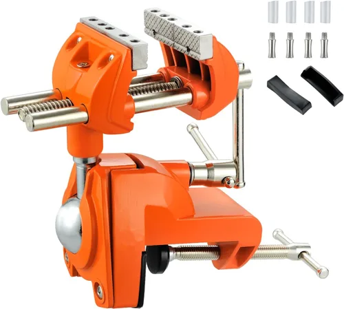 MAXMAN Tornillo de banco de abrazadera con poste universal, tornillo de banco de carpintería, acero fundido resistente de 360°, tornillo de Naranja
