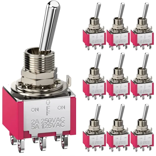 Miniatura 5 de 20 unidades de 4 tipos de interruptores de palanca CA 5A/125V 2A/250V 3-6 pines terminales de encendido/apagado/encendido 2-3 posiciones SPDT Mini