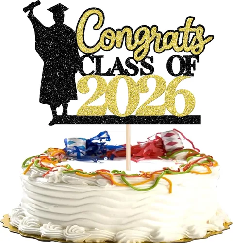 Miniatura 13 de Rsstarxi 1 paquete de decoración de pastel con purpurina para la clase de 2026, decoraciones de graduación 2026, tapa de felicitaciones