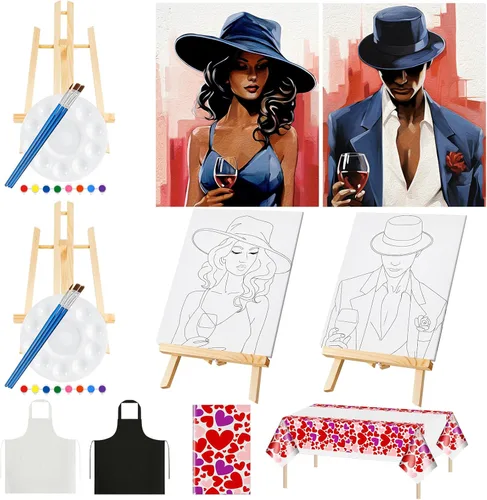 Miniatura 9 de Yeaqee Kit de 13 piezas de pintura y sorbo para adultos, lienzo elástico, para citas, noche, San Valentín, suministros de pintura, juego de pintura