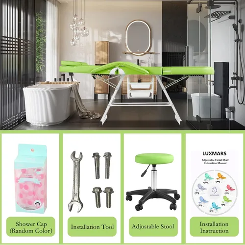Miniatura 5 de Silla facial, silla de tatuaje, mesa de masaje de 73 pulgadas, cama de spa facial, cama de spa ajustable, equipo de salón de belleza facial Verde
