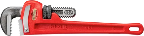RIDGID 31015 - Llave de tubería recta de alta resistencia, llave de fontanería resistente de 12 pulgadas con hilos autolimpiantes y mordazas de