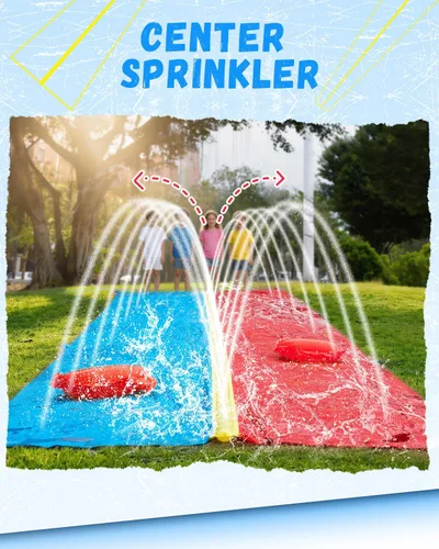 Miniatura 3 de Spring Water Tobogán acuático de 40 pies para patio trasero de niños, tobogán acuático extra largo de 2 carriles con rociador, toboganes acuáticos