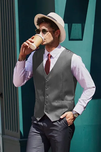 Miniatura 3 de COOFANDY Chaleco de traje de negocios para hombre, chaleco de vestir casual, chaleco ajustado