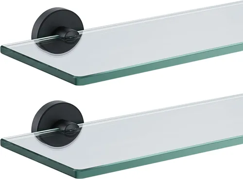 Miniatura 41 de JQK Estantería de baño de vidrio bronce, estante con toallero de 15 pulgadas de vidrio templado, almacenamiento para ducha de 16 por 5 pulgadas