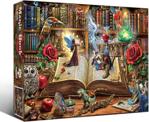 Miniatura 2 de Rompecabezas de libro mágico, rompecabezas de 1000 piezas para adultos, juego de rompecabezas familiares, divertido relajante desafiante