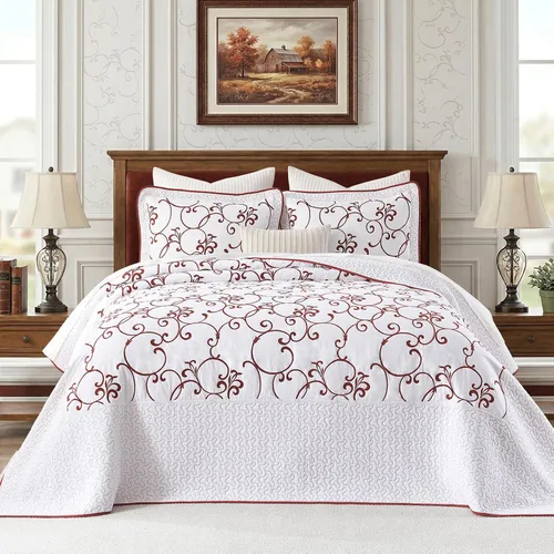 Miniatura 10 de Juego de cubrecama extra grande de 100% algodón de tamaño king, 120"x120", con fundas de almohada, juego de ropa de cama bordada ligera de 3 piezas