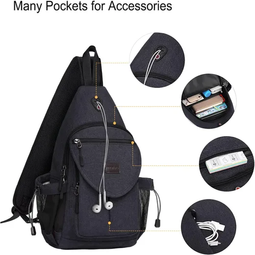 Miniatura 3 de MOSISO Mochila tipo bandolera, mochila de lona para senderismo con bolsillo antirrobo Gris espacial