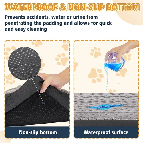 Miniatura 7 de Cama ortopédica para perros, impermeable y lavable a máquina, cama de felpa para mascotas con parte inferior antideslizante, colchón de espuma