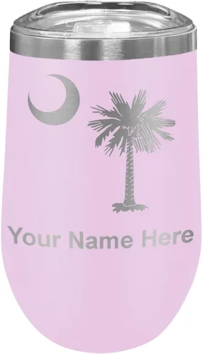 Miniatura 19 de LaserGram Vaso de vino de acero inoxidable de doble pared, bandera de Carolina del Sur, grabado personalizado incluido (rosa)