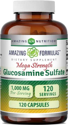 Amazing Formulas Suplemento de sulfato de glucosamina de 1000 mg | Sin OMG | Sin gluten | Fabricado en Estados Unidos (sin sabor)