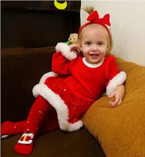 Miniatura 30 de Mameluco de Navidad para niñas recién nacidas, falda de malla de terciopelo rojo, traje de primera Navidad, regalo de Navidad