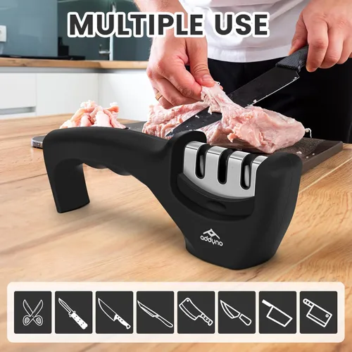 Miniatura 5 de Afilador de cuchillos de 3 etapas para cuchillos de cocina, guía de ángulo ajustable, afilado grueso, afilado rápido, con base antideslizante