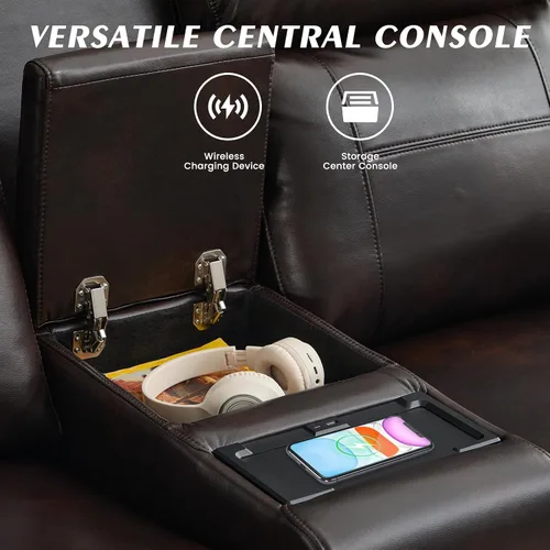 Miniatura 6 de Sofá biplaza reclinable eléctrico con consola, sofá biplaza reclinable de doble motor con reposacabezas eléctrico/carga inalámbrica/luz