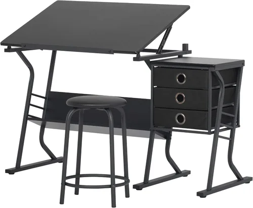 Miniatura 11 de Eclipse Ultra - Mesa de dibujo con taburete, parte superior ajustable en ángulo, estantes de almacenamiento y cajones de 2 piezas