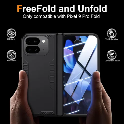 Miniatura 6 de Kaiiecal Funda plegable para Google Pixel-9-Pro: Funda delgada con soporte de bisagra con protector de pantalla - Soporte de carga inalámbrica