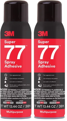 Miniatura 11 de 3M Super 77 Adhesivo en aerosol multiuso permanente, papel, cartón, tela, plástico, metal, madera, Peso neto 13.44 oz