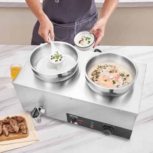 Miniatura 8 de VEVOR Calentador de Sopa Eléctrico, Olla Redonda Doble de Acero Inoxidable de 7.4QT Temperatura Ajustable 86~185°F, Bain Marie Comercial de 1200W