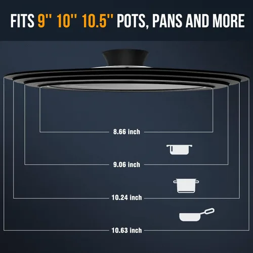 Miniatura 3 de Walfos Tapa universal para utensilios de cocina de 9, 10 y 10.5 pulgadas de diámetro, se adapta a ollas, sartenes y sartenes. Tapa de sartén