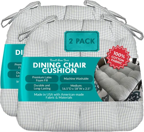 Miniatura 52 de Barnett Home Decor Ticking Stripe Berlin Blue - Almohadilla para silla de comedor con lazos, tamaño mediano 18, relleno de espuma de látex, lavable