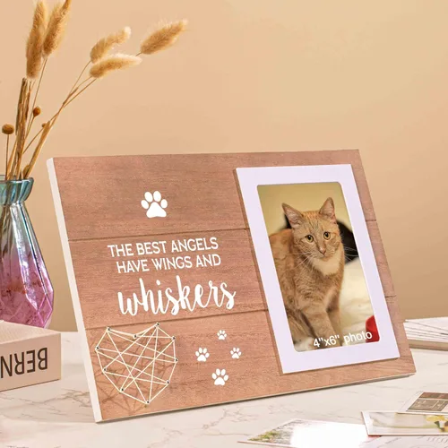 Miniatura 5 de NZY Regalo conmemorativo para gatos, marco de fotos de madera que se ajusta a fotos de 6" x 4", regalo de condolencias para dueño de gatos, regalo