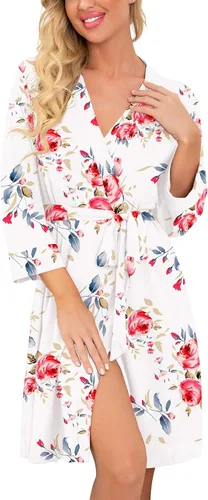PrinStory - Bata tipo kimono para mujer, bata de punto, corta, ligera, suave, estilo informal, ropa de dormir