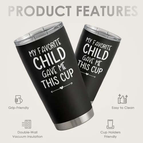 Miniatura 2 de SANDJEST Vaso aislado de acero inoxidable de 20 onzas para papá, divertido con texto en inglés "My Favorite Child Gave Me This Cup", taza de viaje