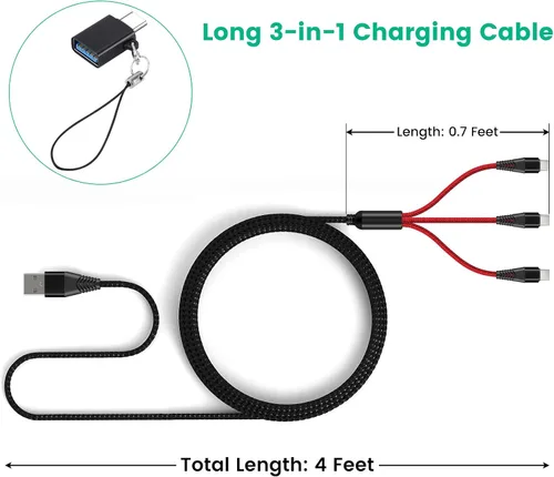 Miniatura 7 de Cargador para DJI Mini 4 Pro, Mini 3 Pro, Mavic 3, Air 2S, Avata Drone, cable de carga rápida 3 en 1 3A USB C con adaptador para controlador remoto