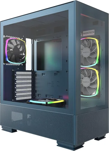 Miniatura 9 de MONTECH XR-B, chasis para PC de torre media ATX Gaming, ventiladores ARGB PWM de 3x120mm preinstalados, panel de vidrio templado de doble vista