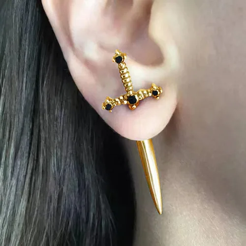 Miniatura 2 de Aretes de espada para mujer, aretes góticos punk, circonita cúbica, daga gótica, aretes de rosca en la parte posterior, regalos de joyería