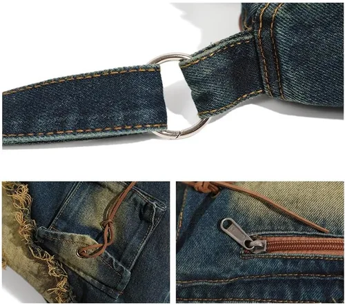 Miniatura 6 de Bolso de hombro vintage para mujer, bolsos cruzados femeninos grandes, bolso de mano de mezclilla desgastado