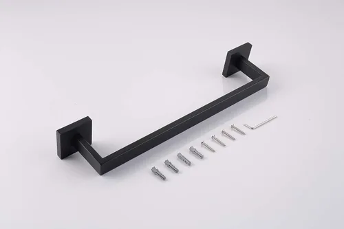 Miniatura 7 de TASTOS Toallero individual negro de 16 pulgadas, barra de toalla de baño SUS 304 de acero inoxidable resistente, toallero de cocina, soporte
