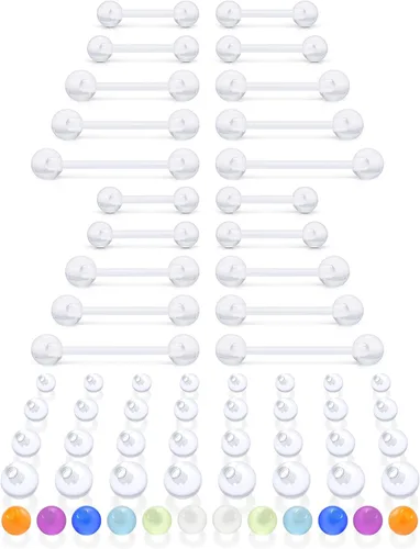 Anillos de lengua de plástico de 14 G para cirugía deportiva, joyería de piercing de lengua transparente, acrílico flexible, recto, puente de barra,
