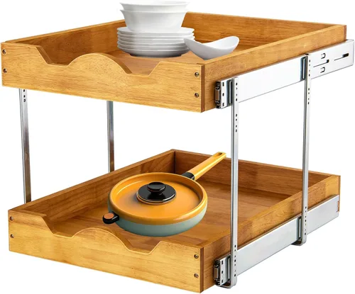 Miniatura 15 de DINDON Organizador de cajones extraíble de 2 niveles (20 pulgadas de ancho x 18 pulgadas de profundidad) Cajón deslizante de madera de doble nivel