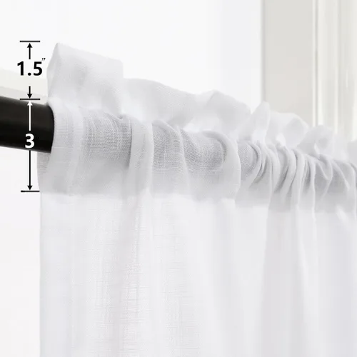 Miniatura 9 de Cortinas blancas puras de 38 pulgadas de ancho para dormitorio, juego de 2 paneles de cortinas de privacidad con bolsillo para barra, cortinas