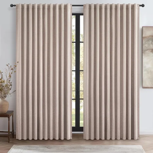 Miniatura 55 de Cortinas opacas extraanchas, 2 paneles para puertas corredizas de vidrio, moderna mezcla de lino plisado pesado, piso a techo, ventanas grandes, 70