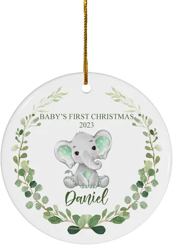 Miniatura 17 de FLOCHIL Adorno Personalizado de Primera Navidad del Bebé 2024 Niño, Adorno Colgante de Elefante de Porcelana Elefante 2