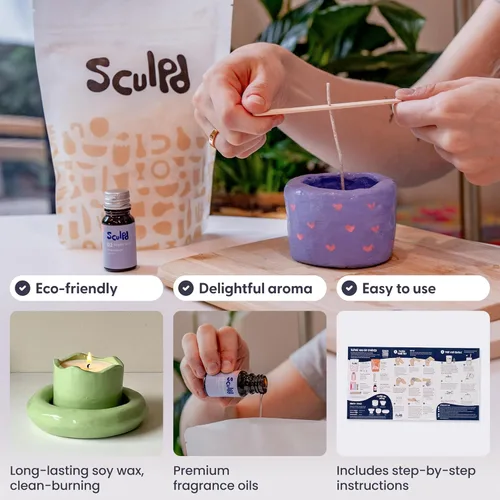 Miniatura 3 de Sculpd Kit de cerámica para hacer velas con arcilla seca al aire Rosa de peonía, kit de inicio de velas para principiantes para adultos con cera