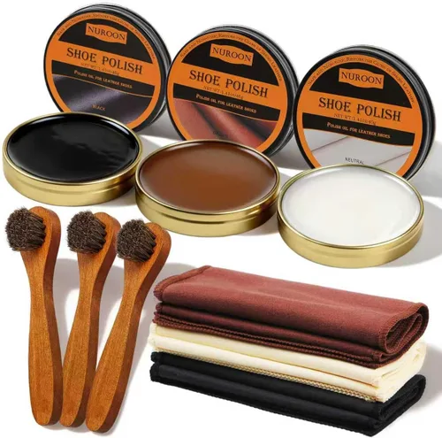 Nuroon Kit de 9 esmaltes de zapatos para hombres y mujeres, 3 cepillos para zapatos de crin de caballo, color marrón neutro y negro