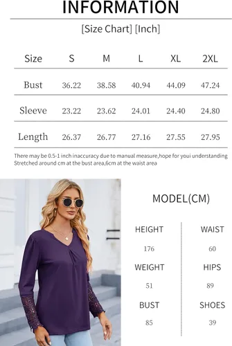 Miniatura 7 de BLITYA Blusas casuales con cuello en V para mujer, camisas de manga de encaje