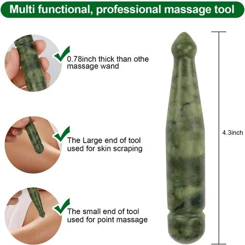 Miniatura 2 de gemshan Jade Gua Sha Pen - Herramienta de masaje de tejido profundo hecha a mano, terapia de raspado, relajación facial y corporal Verde (Green Jade)