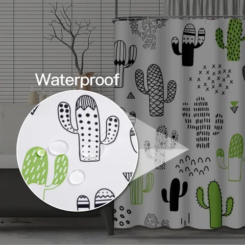 Miniatura 3 de Cortina de ducha negra del desierto lindo dibujado a mano con cactus hipster geométrico impermeable tela de poliéster 72 x 72 pulgadas, juego