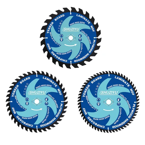 7-1/4 "(185MM)-24T-40T-60T, paquete de 3 piezas, árbol 5/8 "-diamante, Costa lisa. hoja de sierra circular, marco y rasgado, para laminado, tablero
