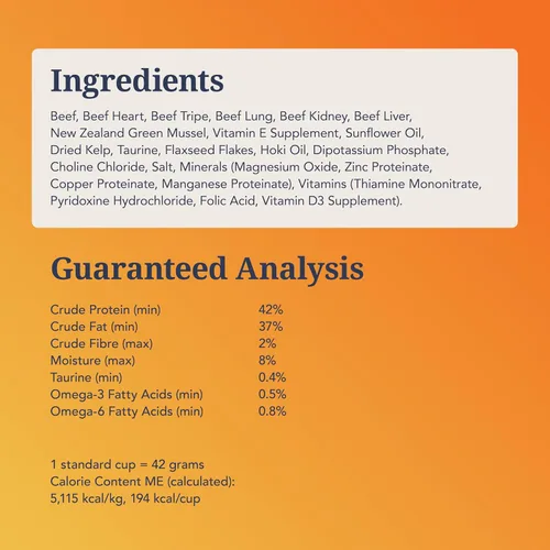 Miniatura 5 de Alimento para gatos seco de alta proteína de Feline Natural, dieta liofilizada con 98% de carne, órganos y mariscos, sin guisantes, granos