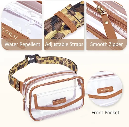 Miniatura 5 de ECOSUSI Riñonera transparente aprobada para estadios, bolsa transparente para conciertos, pequeña bolsa de plástico PVC transparente, bolsa